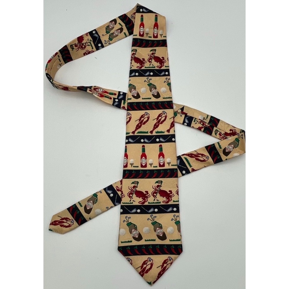 TABASCO Hot Sauce Necktie Mens Golf Lobster Crab Chili Pepper 100% Silk Tie Food